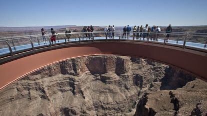 Visitors at the Grand Canyon Skywalk in Arizona.