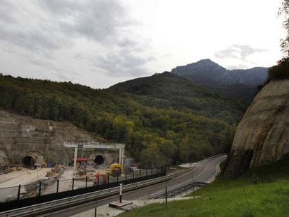 A construction site outside the Pajares rail tunnel.