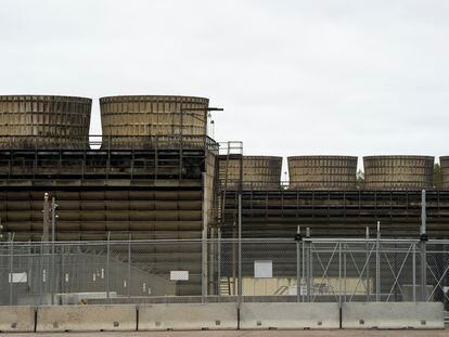 Cooling towers release heat generated by boiling water reactors at Xcel Energy's Nuclear Generating Plant in October 2019, in Monticello, Minnesota.