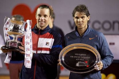 Horacio Zeballos and Rafa Nadal with their trophies after Sunday&#039;s final in Vi&ntilde;a del Mar. 