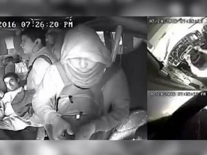 Security footage showing a robbery inside a bus in Mexico.