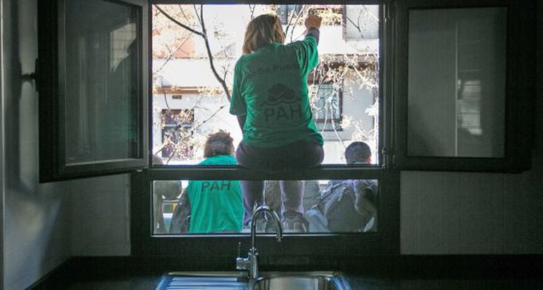 Anti-eviction activists occupying a residential building in Barcelona.