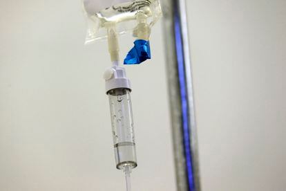 Chemotherapy drugs are administered to a patient at a hospital