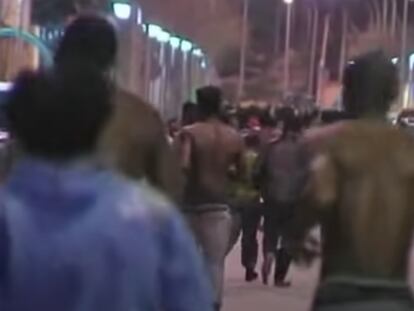 A still from one of the videos analyzed by Eticas in its YouTube audit showing migrants crossing the Spanish border at Melilla.