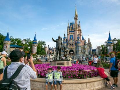 People visit the Magic Kingdom Park at Walt Disney World Resort in Lake Buena Vista, Florida, on April 18, 2022.