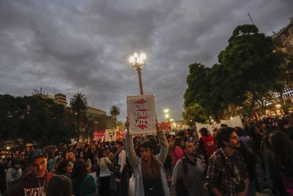 Women gather at the Plaza de Mayo on Tuesday evening.