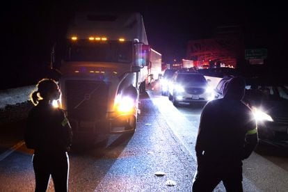 Several protesters block traffic on Interstate 55 in Memphis, Tennessee, on January 27, 2023.