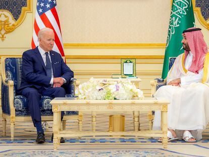 Joe Biden meets Mohammed bin Salman on July 15, 2022 in Jeddah, Saudi Arabia.