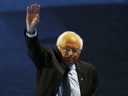 Senator Bernie Sanders bids farewell to his supporters at the Democratic National Convention
