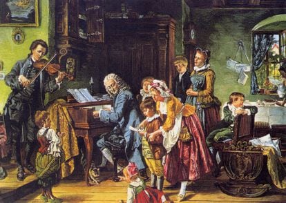 Johann Sebastian Bach with his family in 1870 in a painting by Toby Rosenthal.