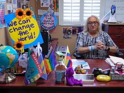 Andrea Montanez sits in her office in the Hope Community Center