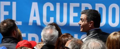 Socialist leader Pedro Sánchez at the May Day march in Madrid.