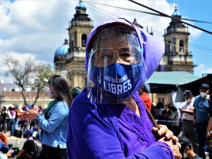 A protester at a march in Guatemala City on March 7, the eve of International Women's Day.