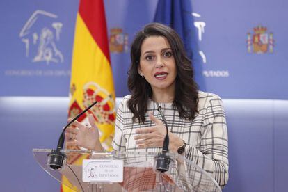 Ciudadanos party spokesperson Ines Arrimadas during a press conference on Wednesday.