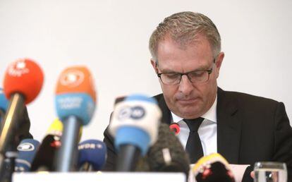 Lufthansa CEO Carsten Spohr at the press conference on Thursday.