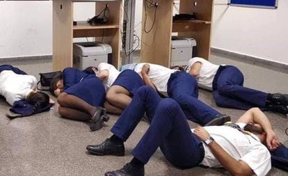 The photo of the sleeping Ryanair crew members shared by the USO union.