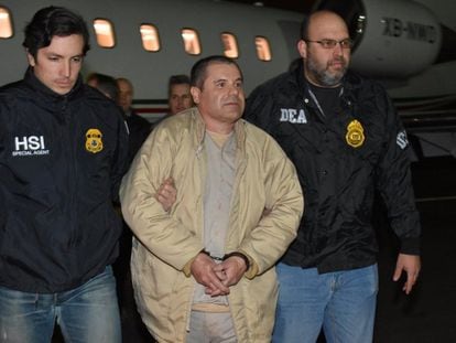 Mexican drug trafficker Joaquin 'El Chapo' Guzman on his arrival in the US in 2017.