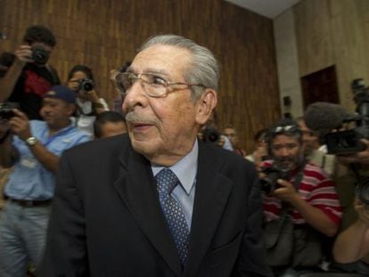 Guatemala&#039;s former dictator Jos&eacute; Efra&iacute;n R&iacute;os Montt wears headphones as he listens to the verdict in his genocide trial in Guatemala City. 