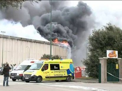 The Campofrío factory during the blaze.