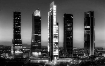 An artist’s impression of the five towers project, with the proposed skyscraper in the center.