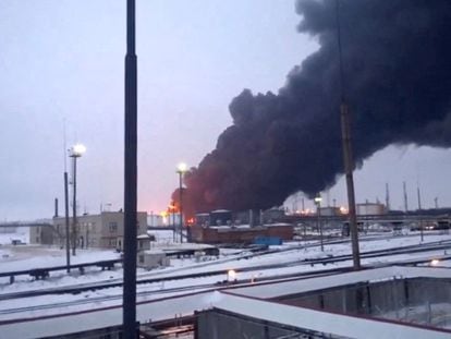 A refinery in the Russian city of Ryazan after being attacked by a Ukrainian drone on March 13.