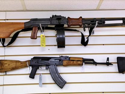 Assault style weapons are displayed for sale at Capitol City Arms Supply on Jan. 16, 2013, in Springfield, Ill.
