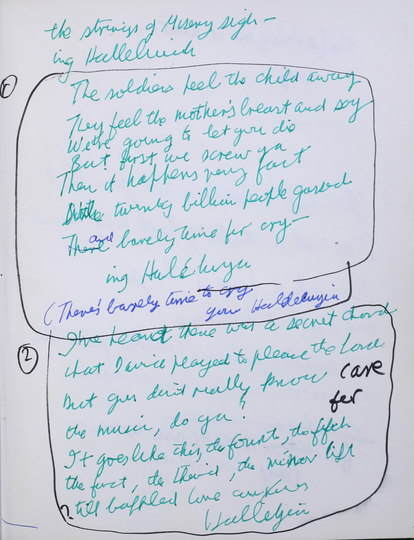 Leonard Cohen's Hallelujah notebook. 1983-1984. © Leonard Cohen Family Trust
