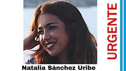 A tweet with the photo of missing student Natalia Sánchez Uribe.
