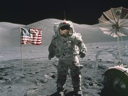 Astronaut Eugene A. Cernan during the 'Apollo XVII' mission, the last time the Moon was walked on.