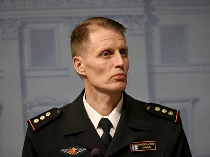 Colonel Mikko Lehmus of Finnish Border Guard RAJA attends a press conference in Helsinki, Finland, December 12, 2023.