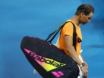 Spain's Rafael Nadal looks dejected after losing his second round match against Mackenzie Mcdonald of the U.S.