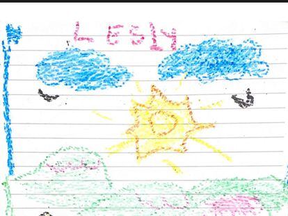 A drawing made by Lesly Mucutuy in the Military Hospital the children are being treated at in Bogotá.