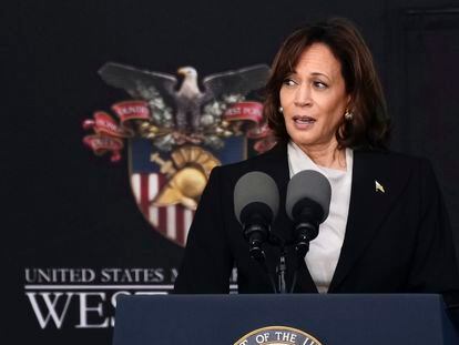 Vice President Kamala Harris speaks during the graduation ceremony of the U.S. Military Academy class of 2023 at Michie Stadium on May 27, 2023, in West Point, New York.