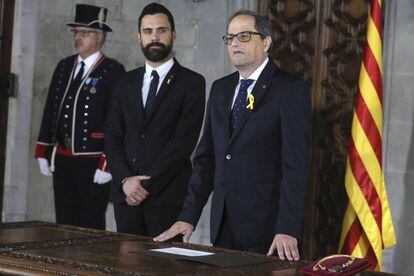 Quim Torra is sworn in as the premier of Catalonia.