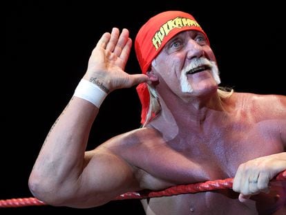 Hulk Hogan in action during his 'Hulkamania' tour at the Burswood Dome in Perth, Australia; November 24, 2009.