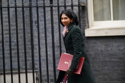 British Home Secretary Suella Braverman outside Downing Street. 