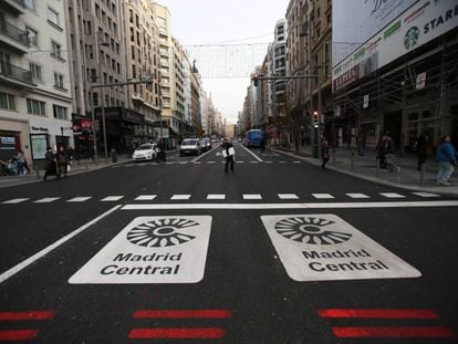 The start of the Madrid Central scheme at Gran Vía.