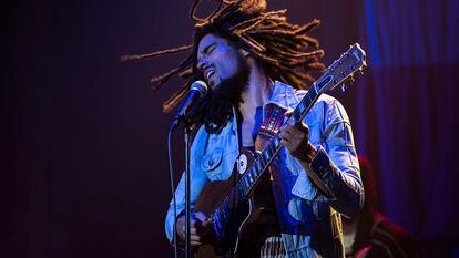 This image released by Paramount Pictures shows Kingsley Ben-Adir in 'Bob Marley: One Love.'