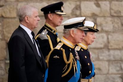 From left to right, Prince Andrew, Prince Edward, King Charles III and Princess Anne during the funeral of their mother, Queen Elizabeth II, last September.