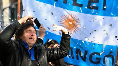 Argentine presidential candidate Javier Milei at a campaign rally in Buenos Aires, Argentina; September 25, 2023.