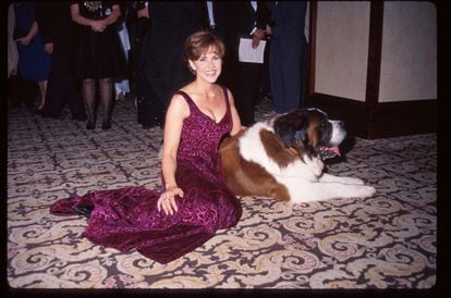 Linda Blair poses with Beethoven the dog in Los Angeles in 1997. She has been a strong advocate for animal rights for decades
