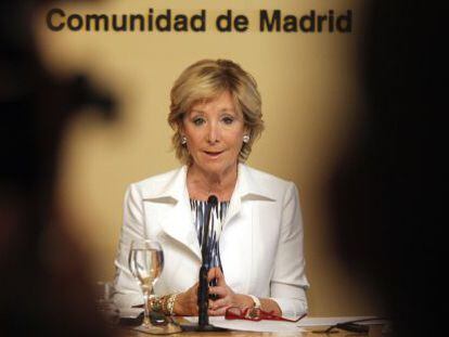 Esperanza Aguirre during Thursday&#039;s press conference.