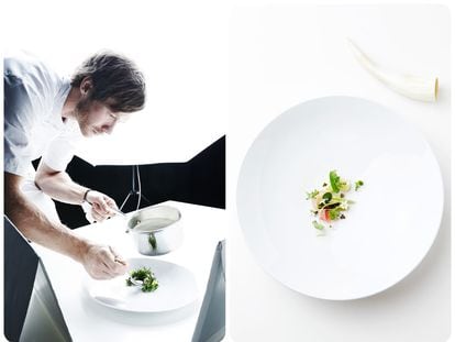 Danish chef Rasmus Kofoed preparing a meal at Geranium, named the best restaurant in the world.