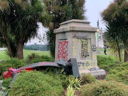A statue to Saint Junipero Serra was vandalized in San Francisco.