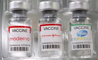 Vials of the Moderna, Jannsen and Pfizer-BioNTech vaccines.