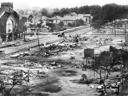The Greenwood district, after being burned, in Tulsa, Oklahoma in 1921.