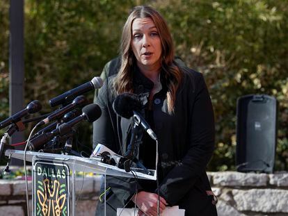 Dallas Police Department spokesperson Kristin Lowman responds to questions during a news conference at the Dallas Zoo, Friday, Feb. 3, 2023, in Dallas.
