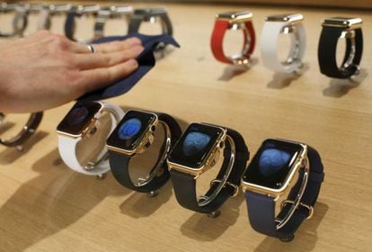Apple Watch models at one of the company’s stores.