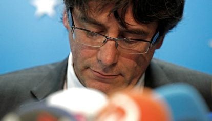 Carles Puigdemont attends a news conference in Brussels, Belgium.