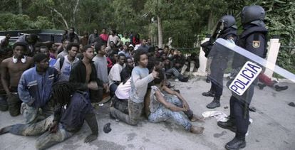 Africans outside the Ceuta migrant center on February 17th.